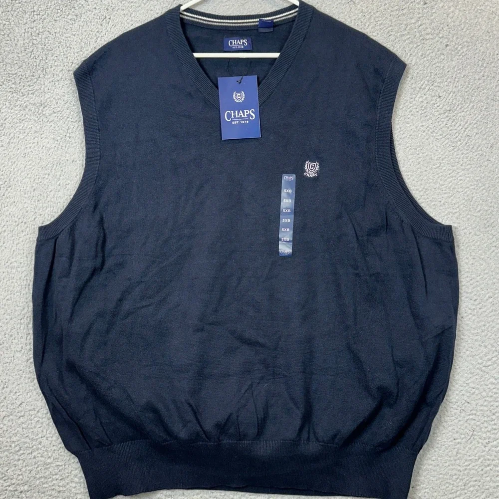 NEW Chaps Sweater Vest Mens 5XB Big V-Neck Navy Blue Knit Pullover Sleeveless